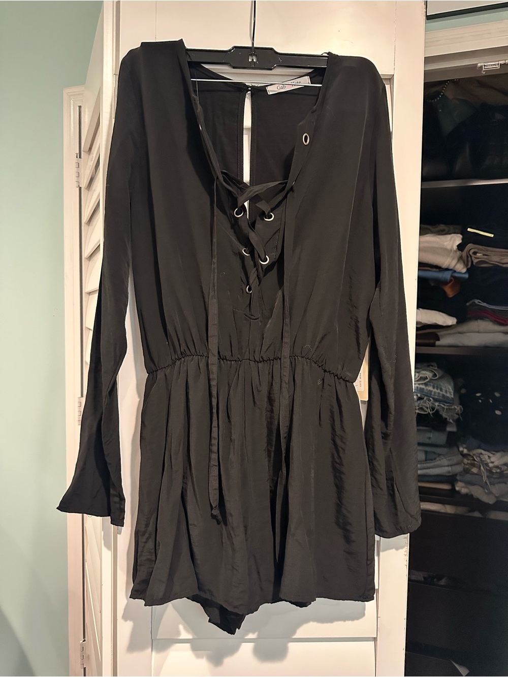 Black Lace-Up Long Sleeve Women's Dress